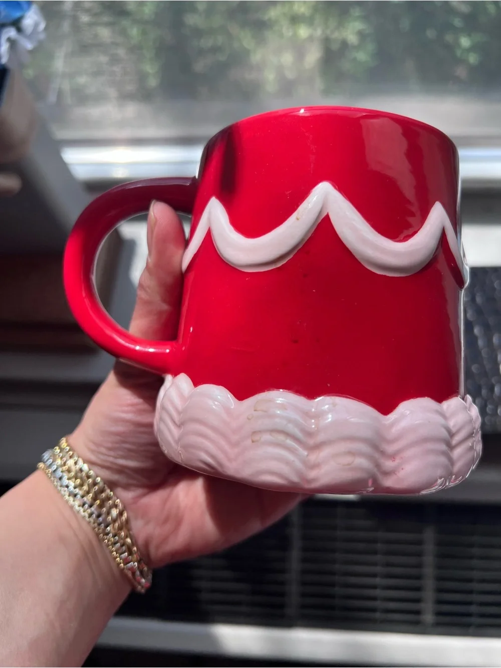 Red Ceramic Mug with White Frosted Trim